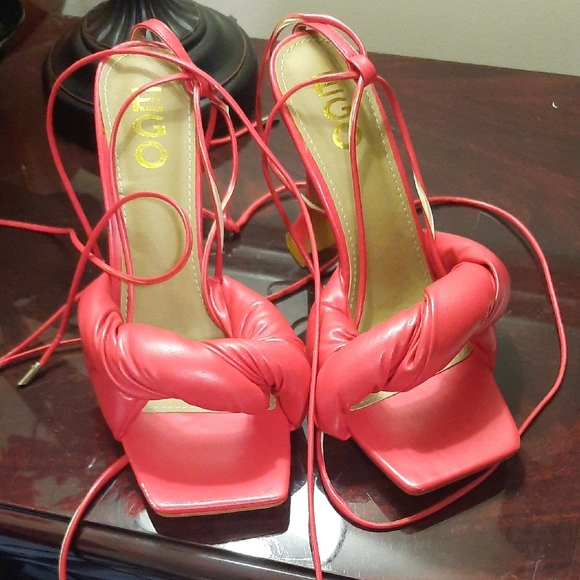 EGO Vibrant Red Strappy Heels - Picture 1 of 7